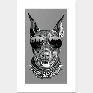 Cool Doberman Skyline Reflection on Sunglasses Posters and Art